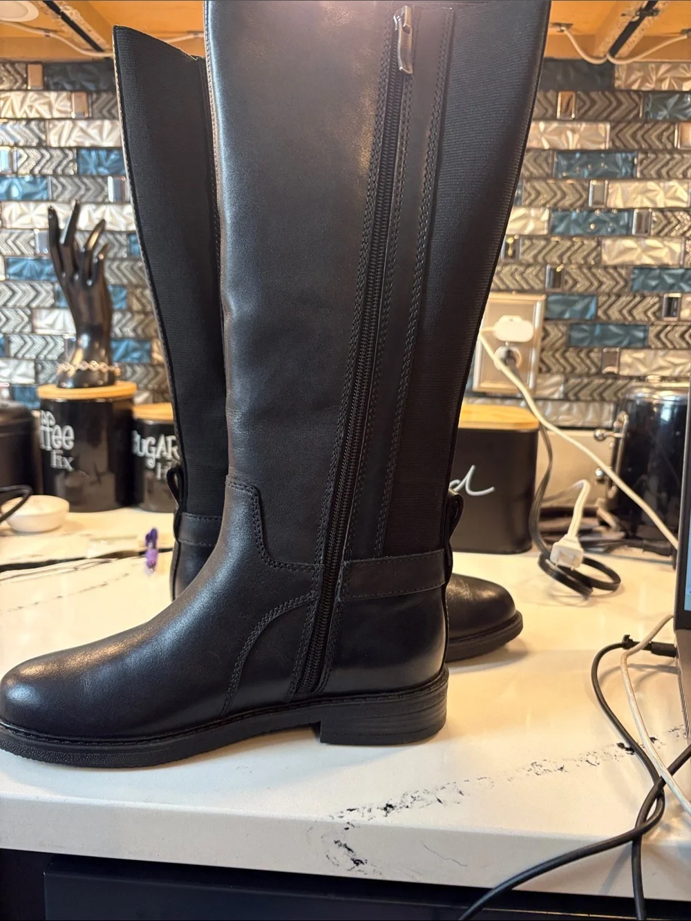 Easy Spirit Black Over-the-Knee Smooth Leather Boots with Side Zip